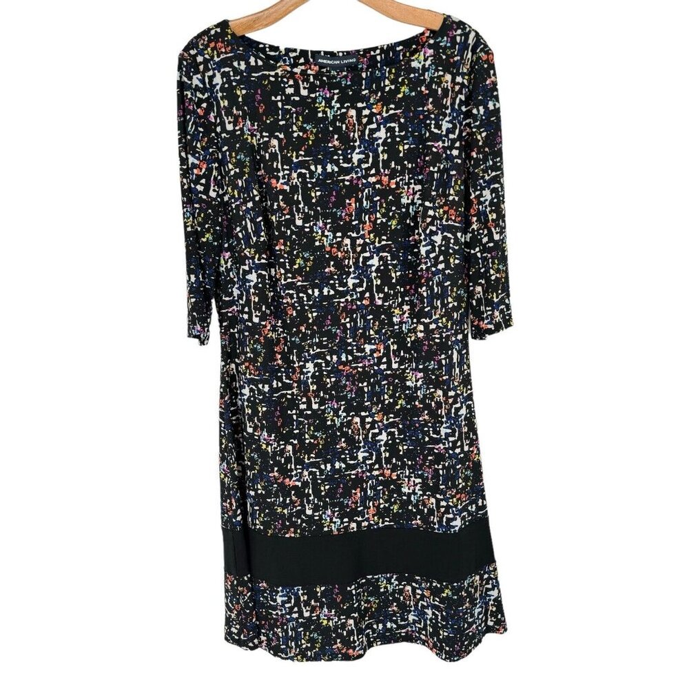 American Living Dress Womens Black Pattern 3/4 Sleeve Pullover Knit Size 16 - Picture 1 of 10